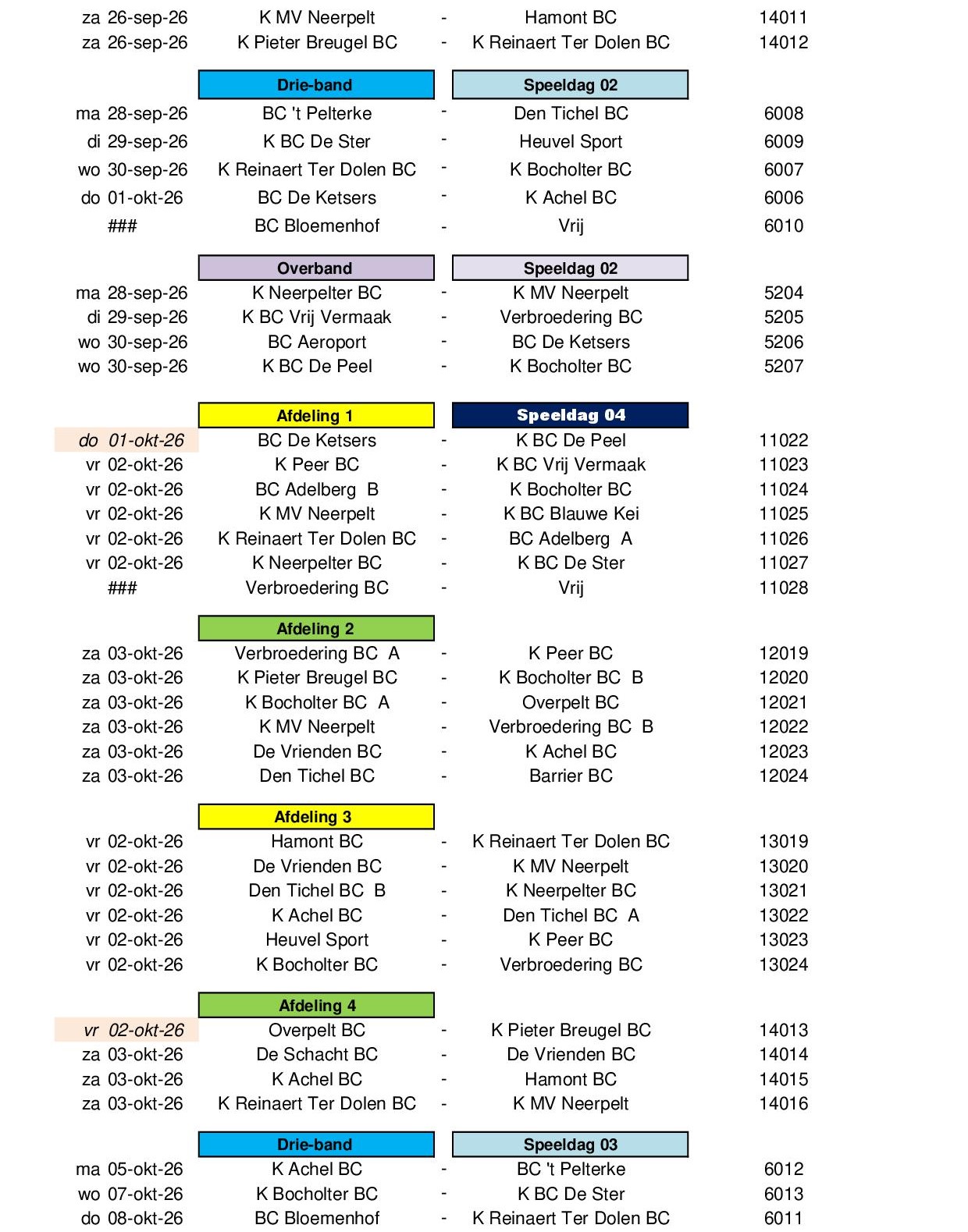 Competitie Kalender 2026 2027 24 juli 202603