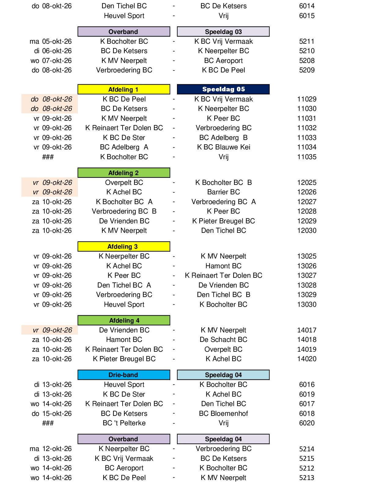 Competitie Kalender 2026 2027 24 juli 202604