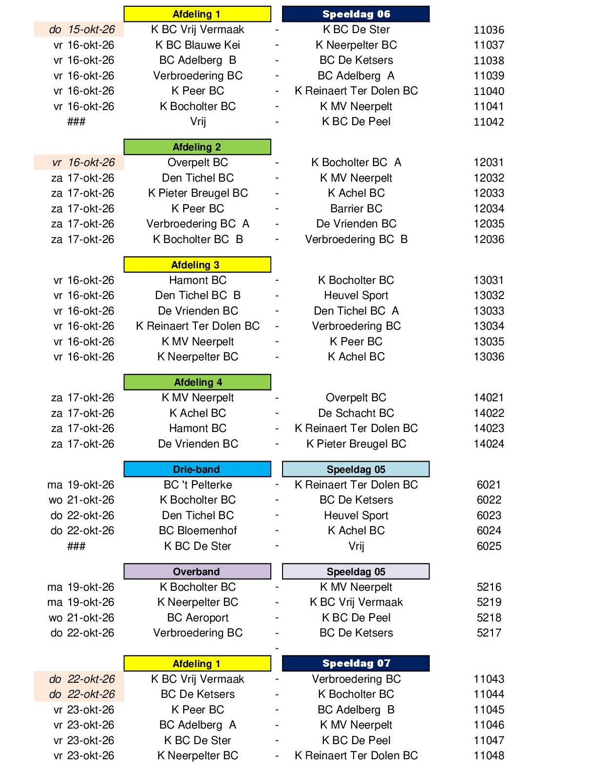 Competitie Kalender 2026 2027 24 juli 202605
