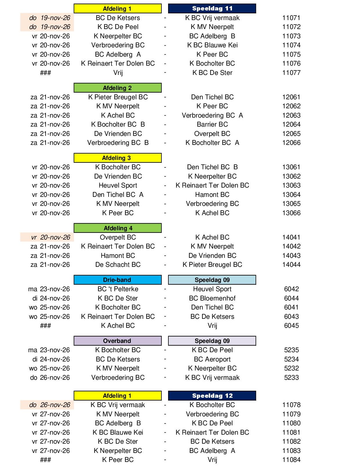 Competitie Kalender 2026 2027 24 juli 202609