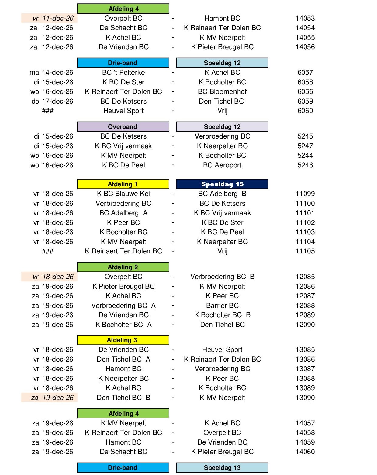 Competitie Kalender 2026 2027 24 juli 202612