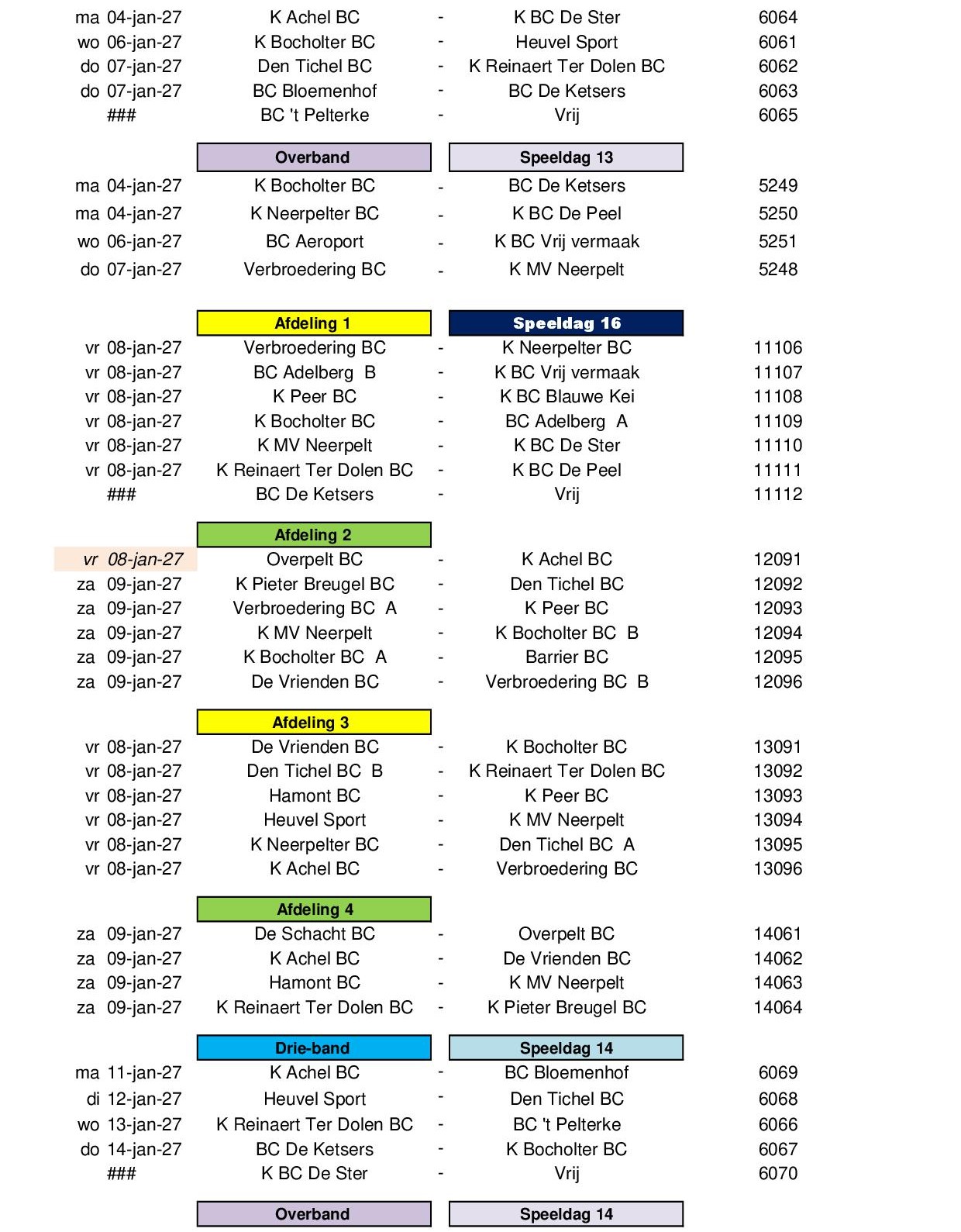 Competitie Kalender 2026 2027 24 juli 202613
