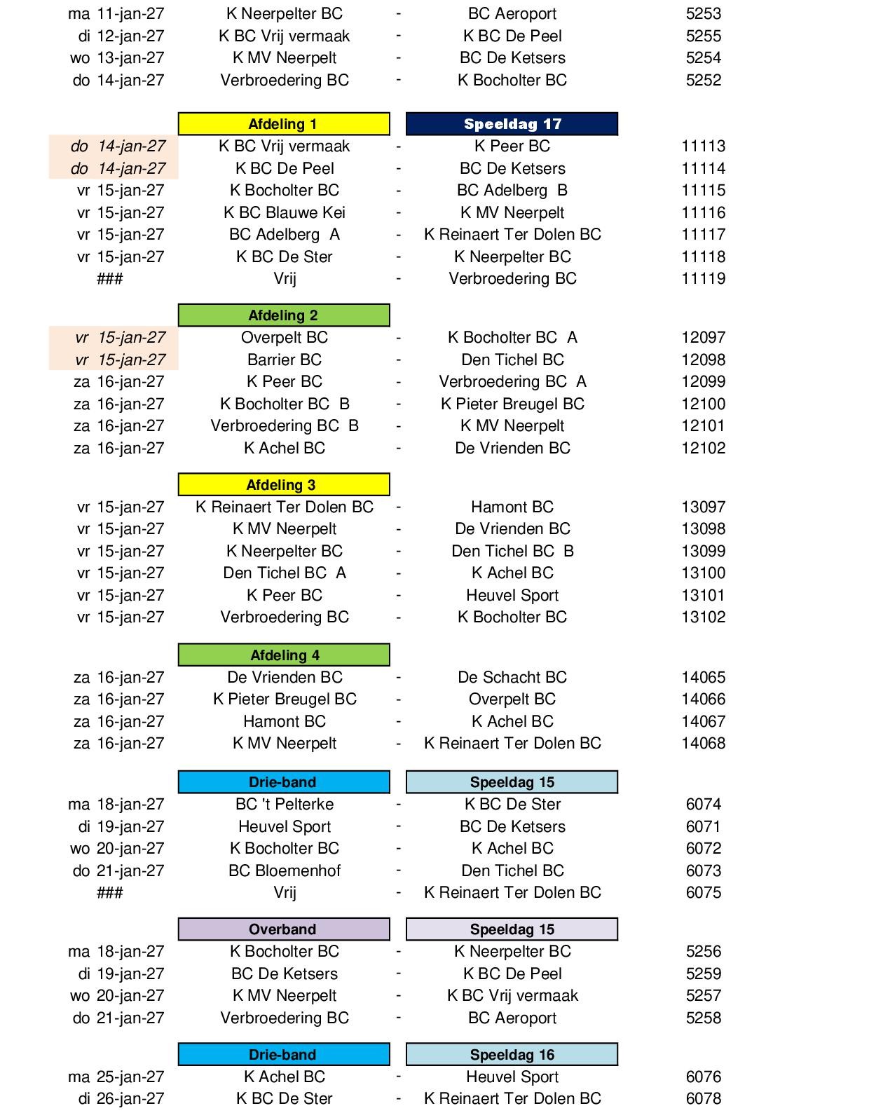 Competitie Kalender 2026 2027 24 juli 202614