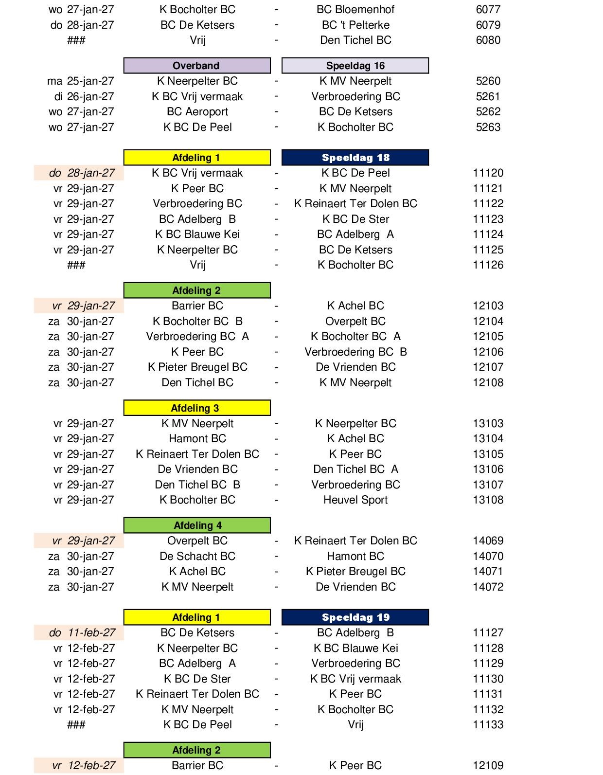 Competitie Kalender 2026 2027 24 juli 202615