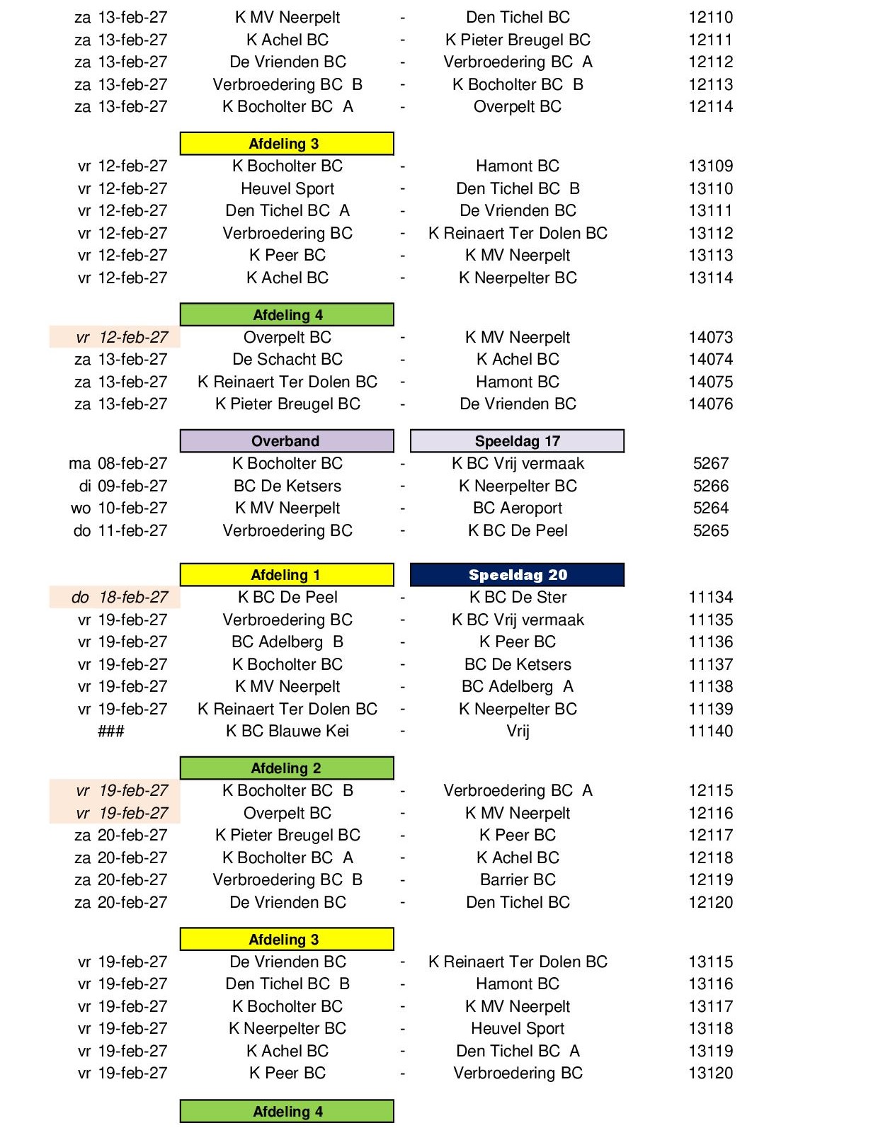 Competitie Kalender 2026 2027 24 juli 202616