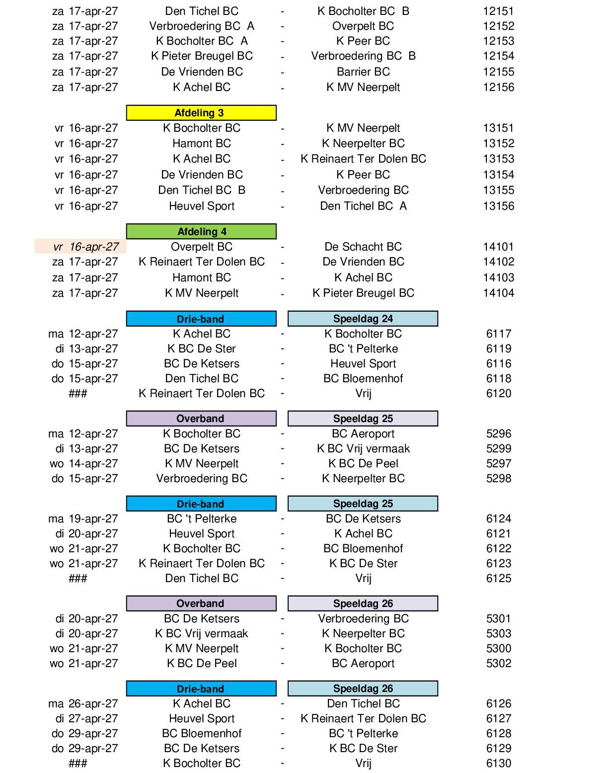 Competitie Kalender 2026 2027 24 juli 202622